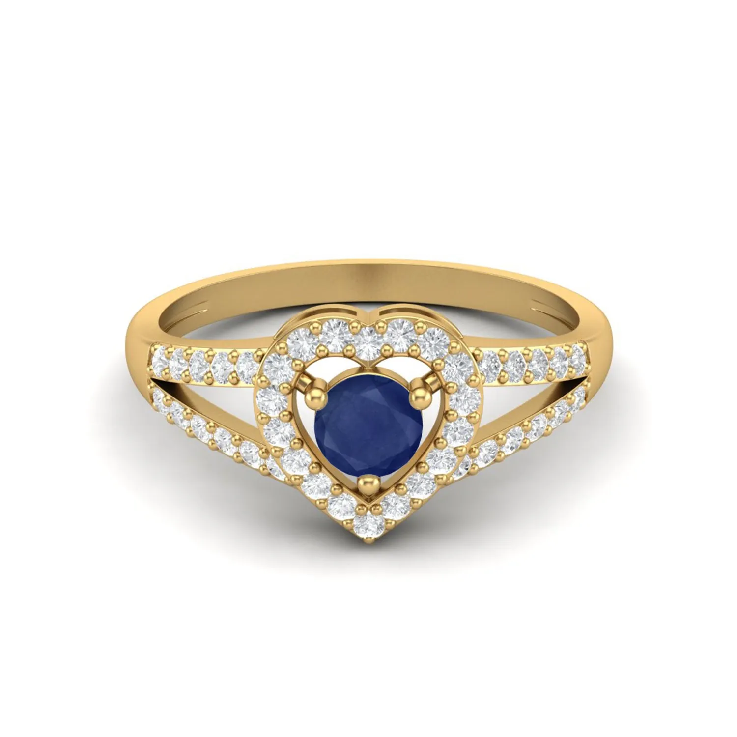 Round Blue Sapphire Heart Shape 925 Sterling Silver Solitaire Wedding Rings, Love Gift Ring