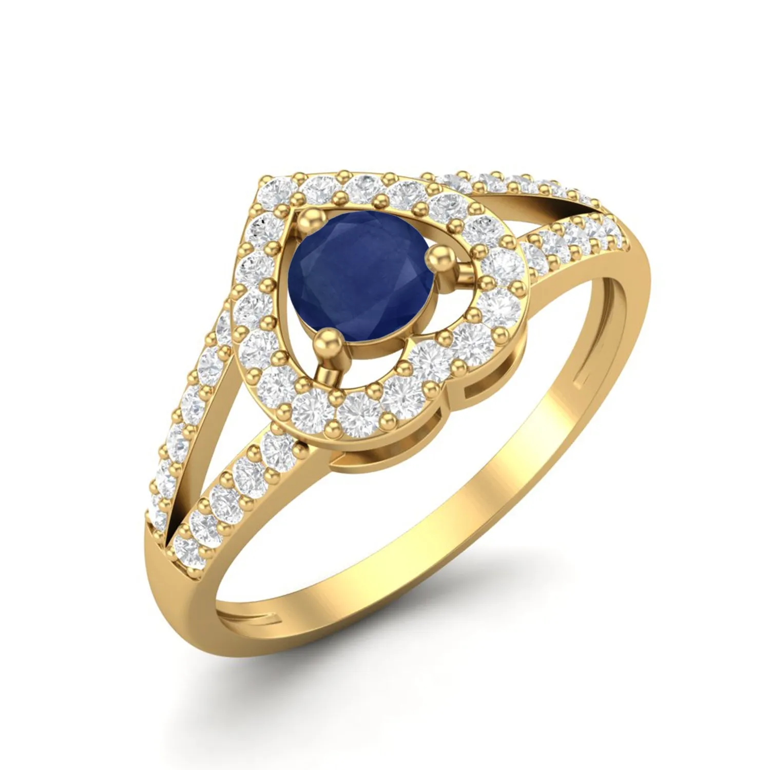 Round Blue Sapphire Heart Shape 925 Sterling Silver Solitaire Wedding Rings, Love Gift Ring
