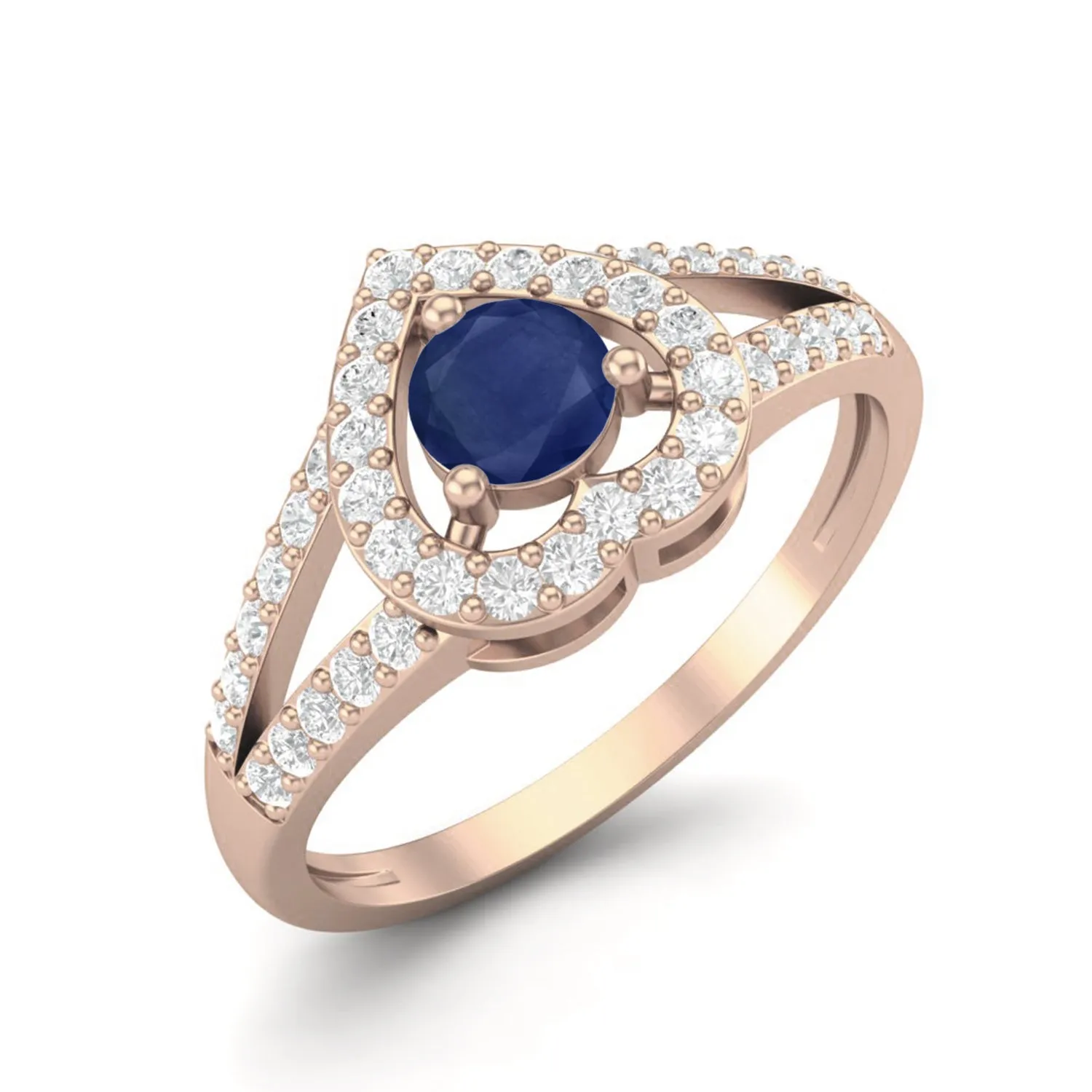 Round Blue Sapphire Heart Shape 925 Sterling Silver Solitaire Wedding Rings, Love Gift Ring
