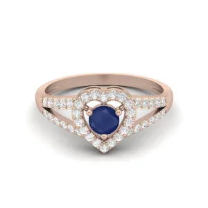 Round Blue Sapphire Heart Shape 925 Sterling Silver Solitaire Wedding Rings, Love Gift Ring