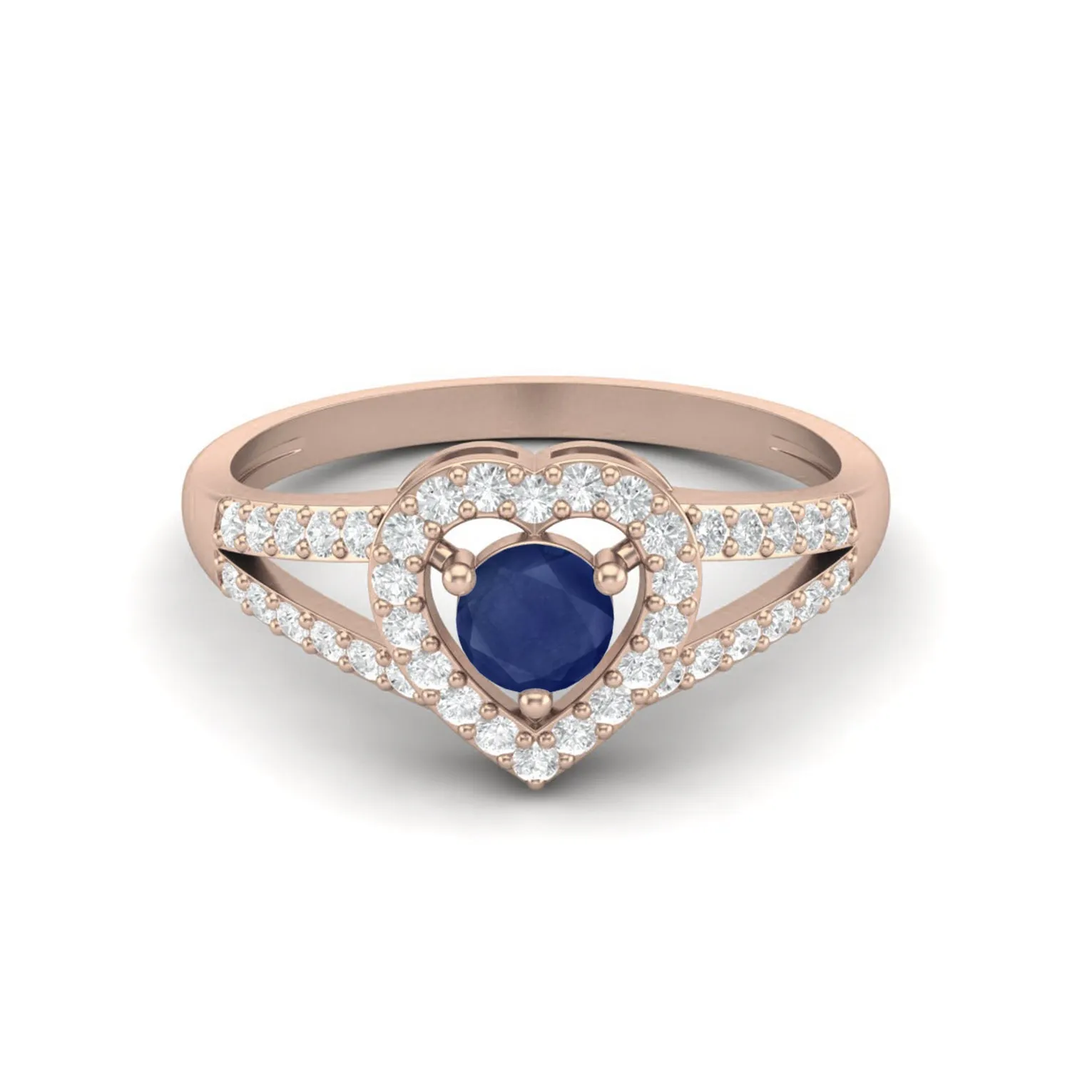 Round Blue Sapphire Heart Shape 925 Sterling Silver Solitaire Wedding Rings, Love Gift Ring