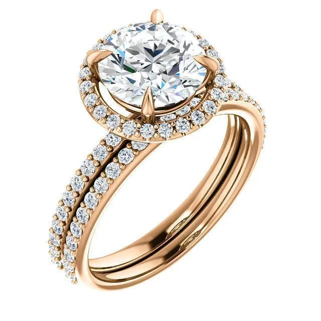 Round Center Stone Diamond Accent Ice Halo Ring