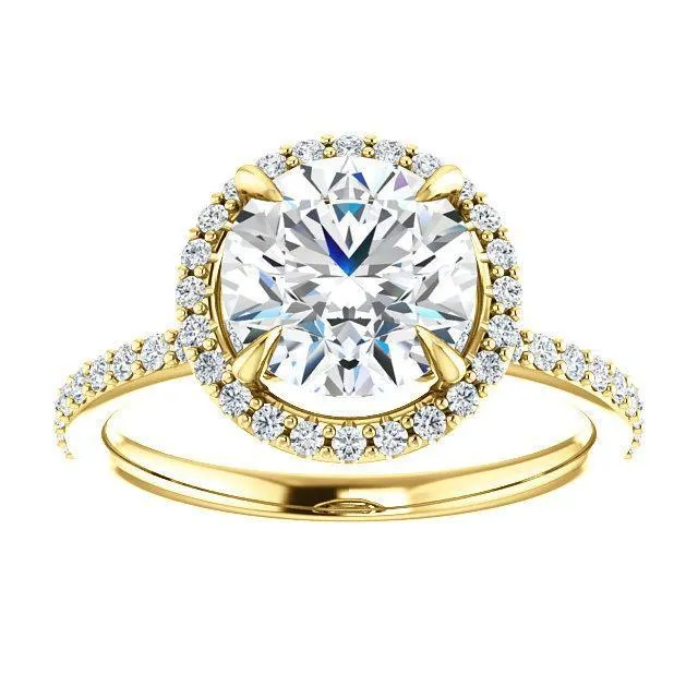 Round Center Stone Diamond Accent Ice Halo Ring