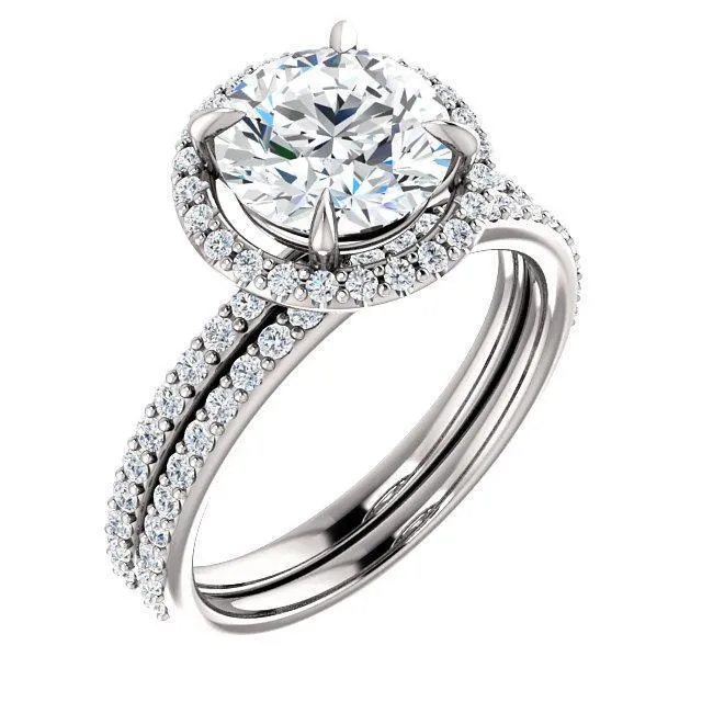 Round Center Stone Diamond Accent Ice Halo Ring