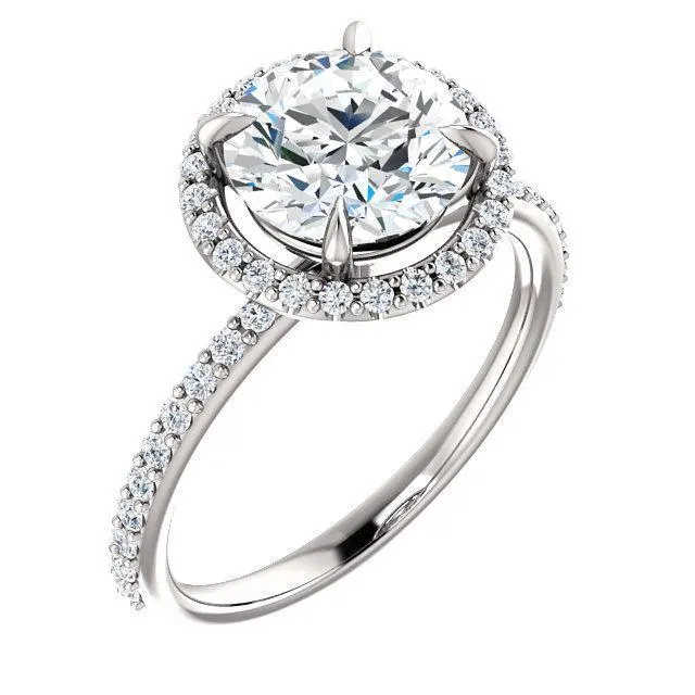 Round Center Stone Diamond Accent Ice Halo Ring