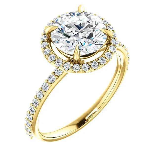 Round Center Stone Diamond Accent Ice Halo Ring