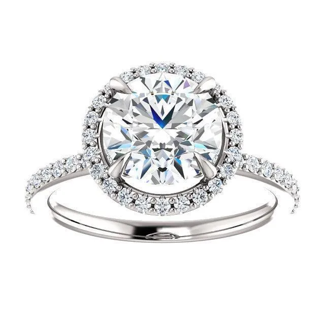 Round Center Stone Diamond Accent Ice Halo Ring
