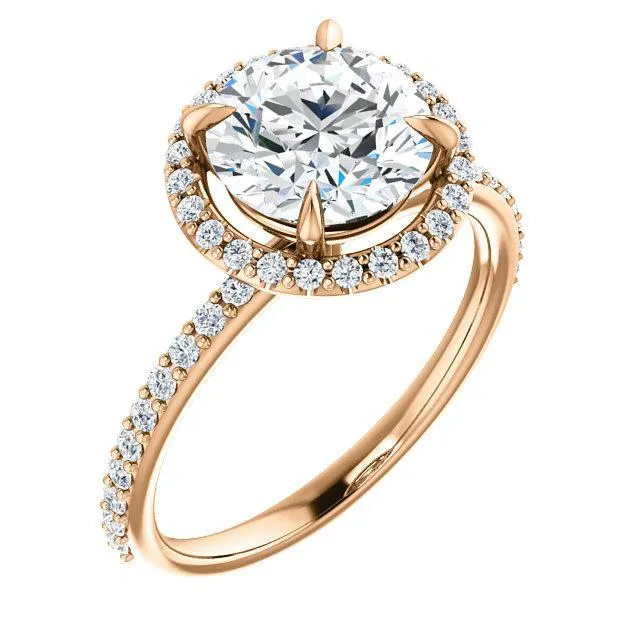 Round Center Stone Diamond Accent Ice Halo Ring