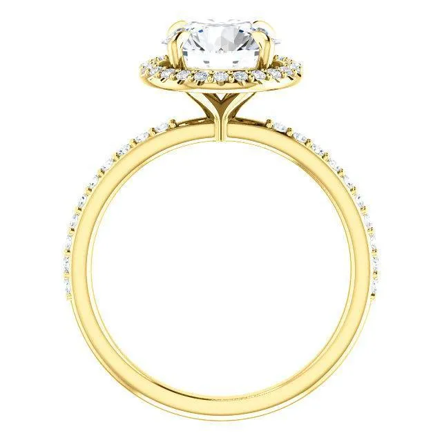Round Center Stone Diamond Accent Ice Halo Ring