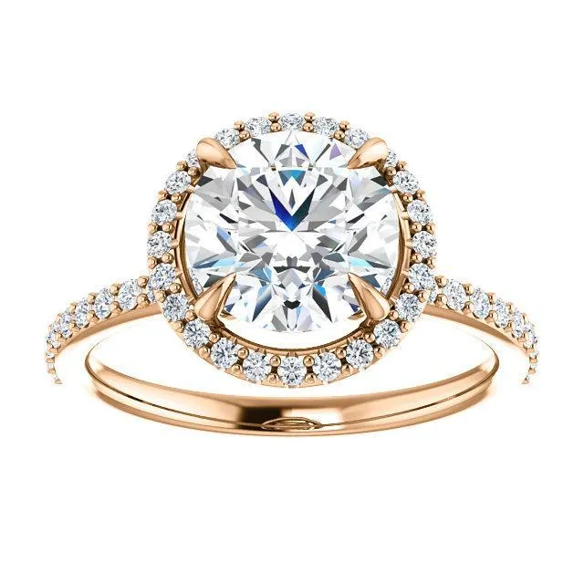 Round Center Stone Diamond Accent Ice Halo Ring