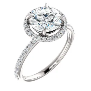 Round Center Stone Diamond Accent Ice Halo Ring