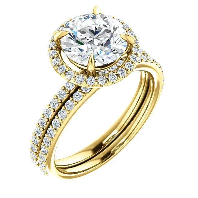 Round Center Stone Diamond Accent Ice Halo Ring