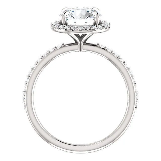 Round Center Stone Diamond Accent Ice Halo Ring
