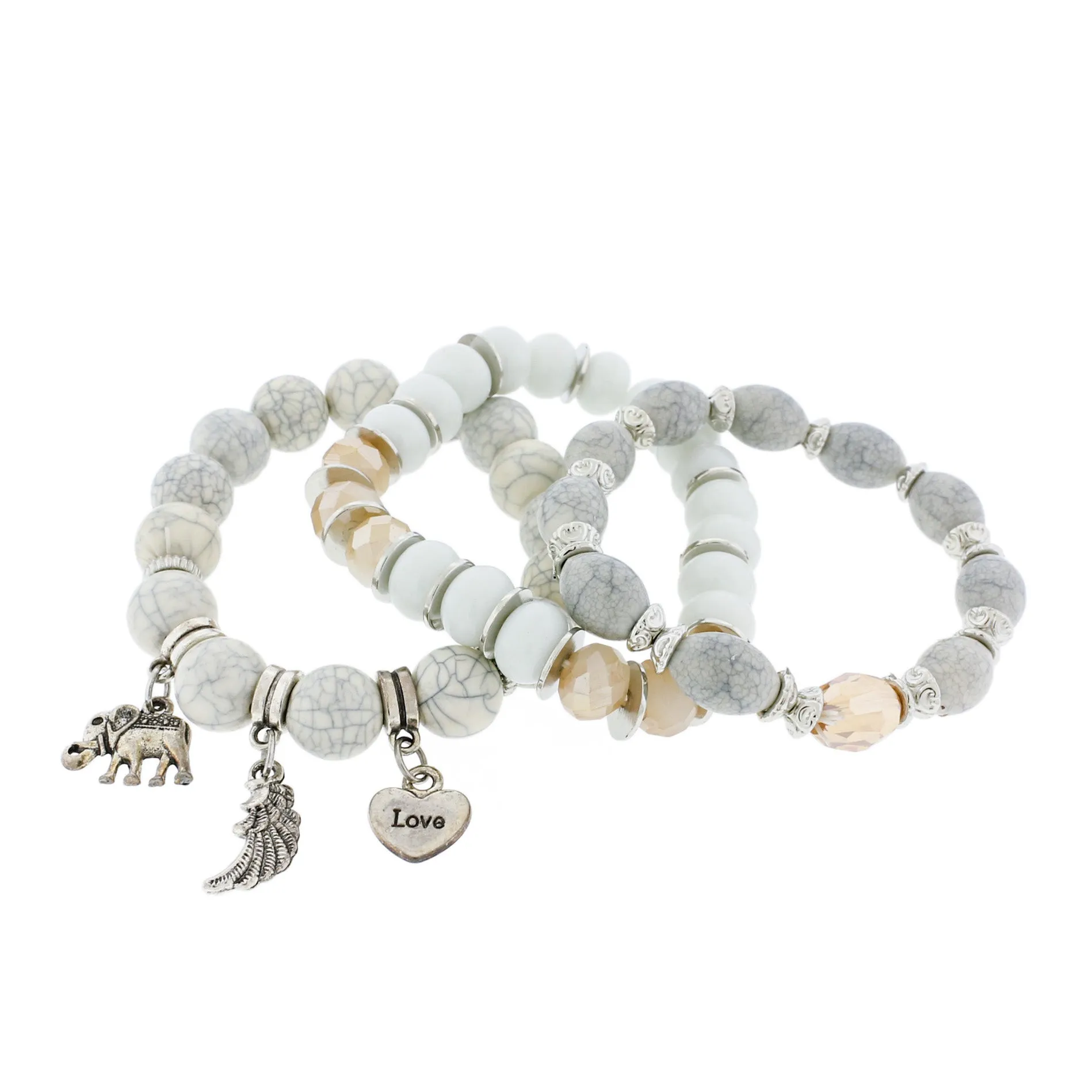 Round Glass Beaded Bracelet Stack - 12mm / 81mm - 1 Set 3 Bracelets - Choose Your Color!