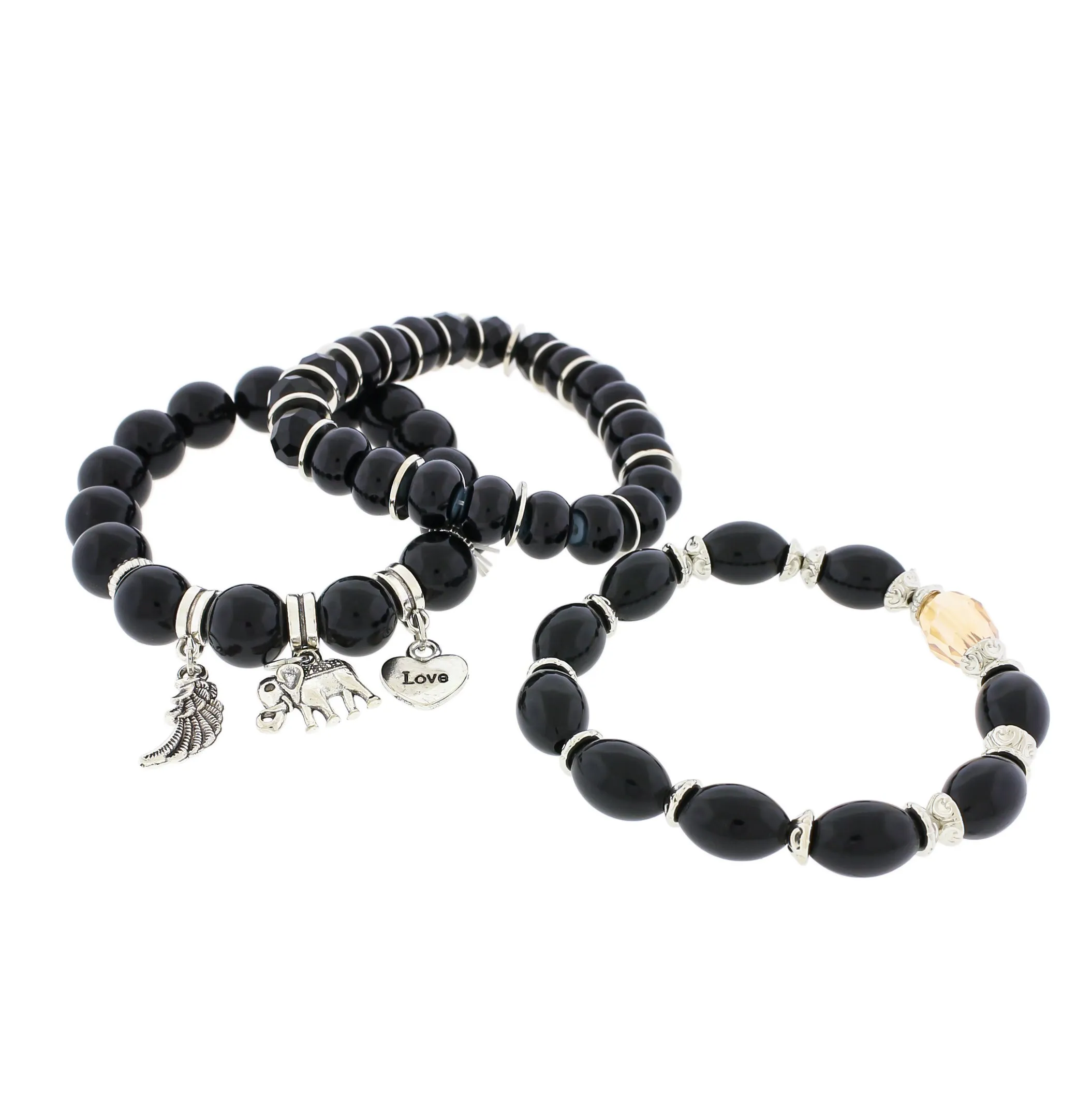 Round Glass Beaded Bracelet Stack - 12mm / 81mm - 1 Set 3 Bracelets - Choose Your Color!