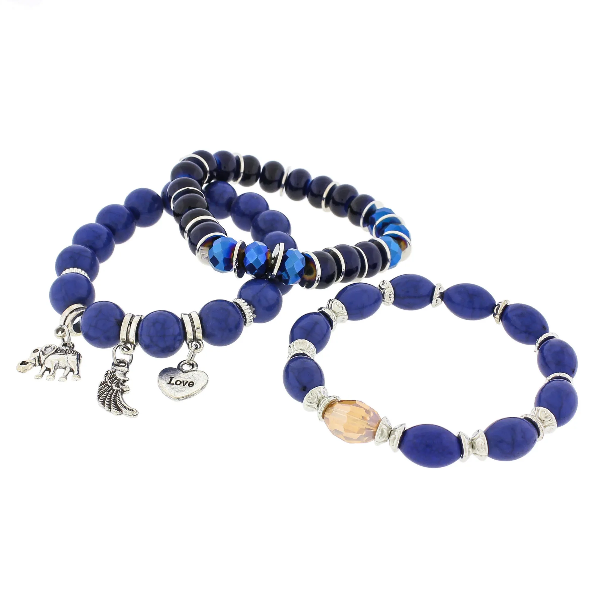 Round Glass Beaded Bracelet Stack - 12mm / 81mm - 1 Set 3 Bracelets - Choose Your Color!
