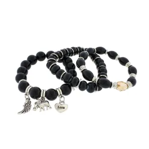 Round Glass Beaded Bracelet Stack - 12mm / 81mm - 1 Set 3 Bracelets - Choose Your Color!