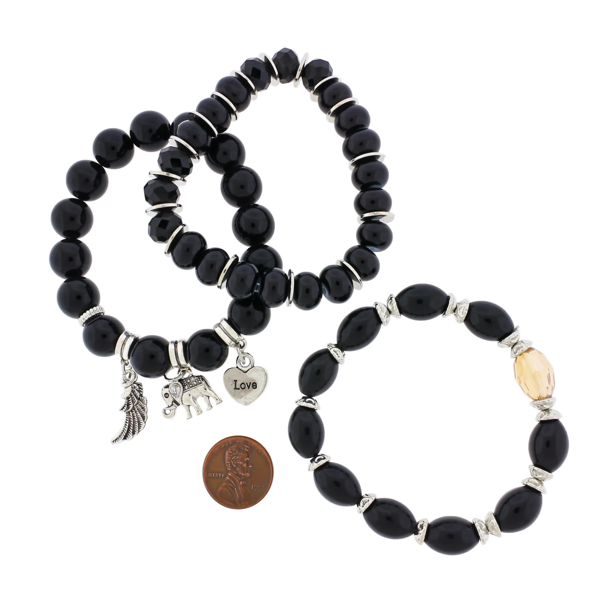Round Glass Beaded Bracelet Stack - 12mm / 81mm - 1 Set 3 Bracelets - Choose Your Color!
