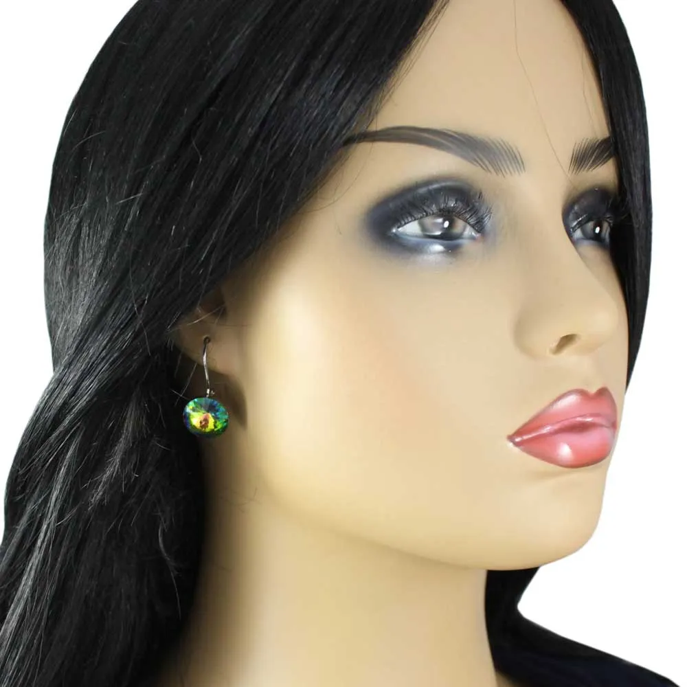 Round Iridescent Crystal Dangle Pierced Earring - PT019EVML