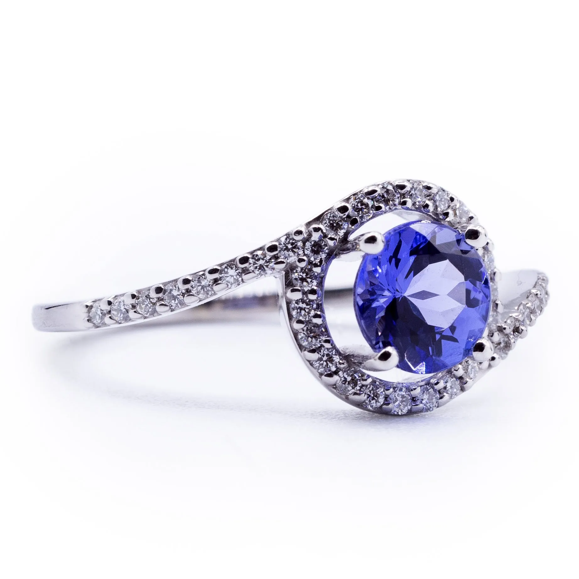 Round Natural Tanzanite with Diamond Accented Bypass Halo Ring