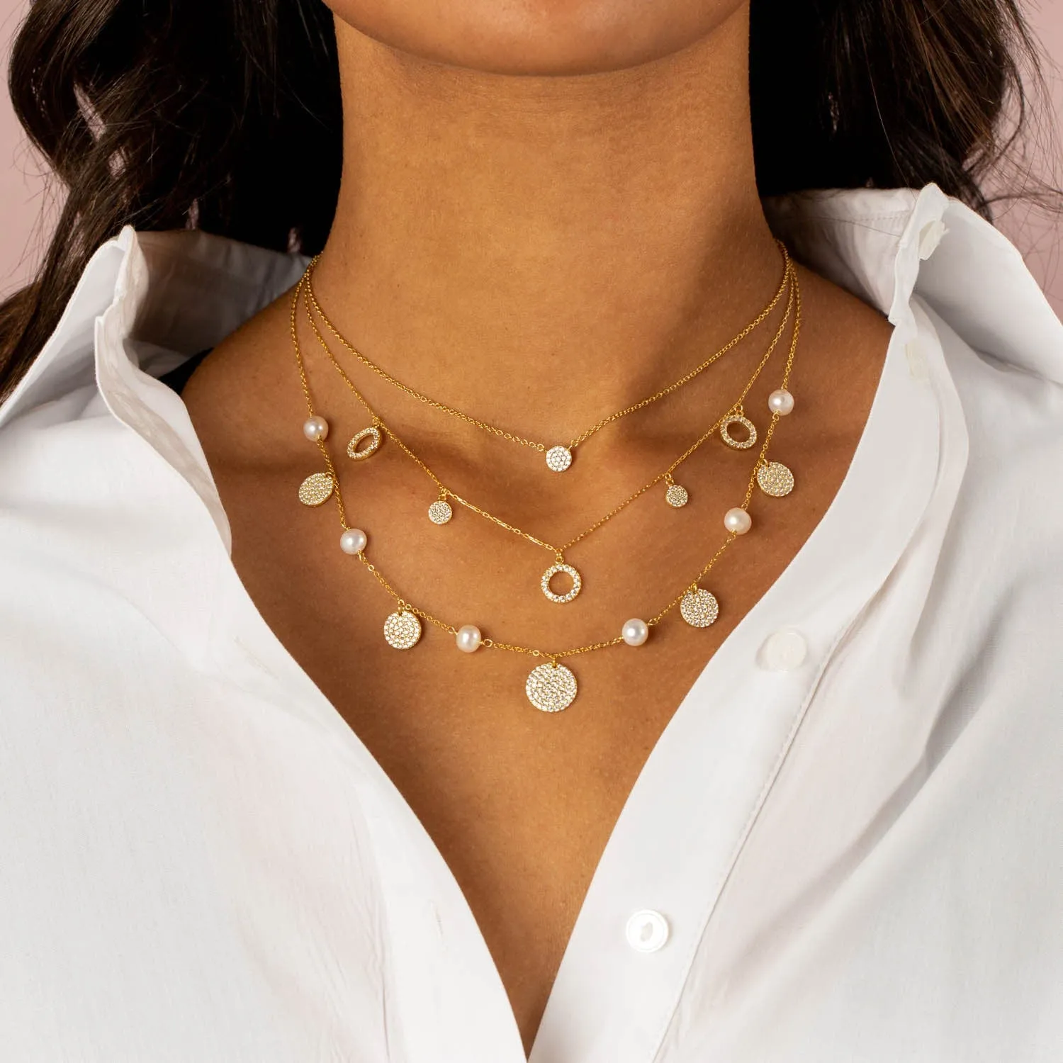 Round Pavé Disc Necklace