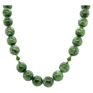 Round Variegated Chrome Diopside Beaded Necklace with Yellow Gold Accents