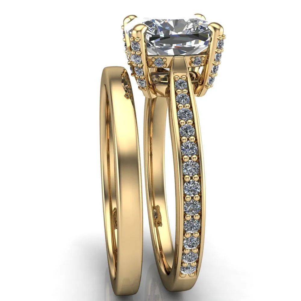Royce Cushion Center Stone 4 Prong Under Bezel Diamond Channel Engagement Ring