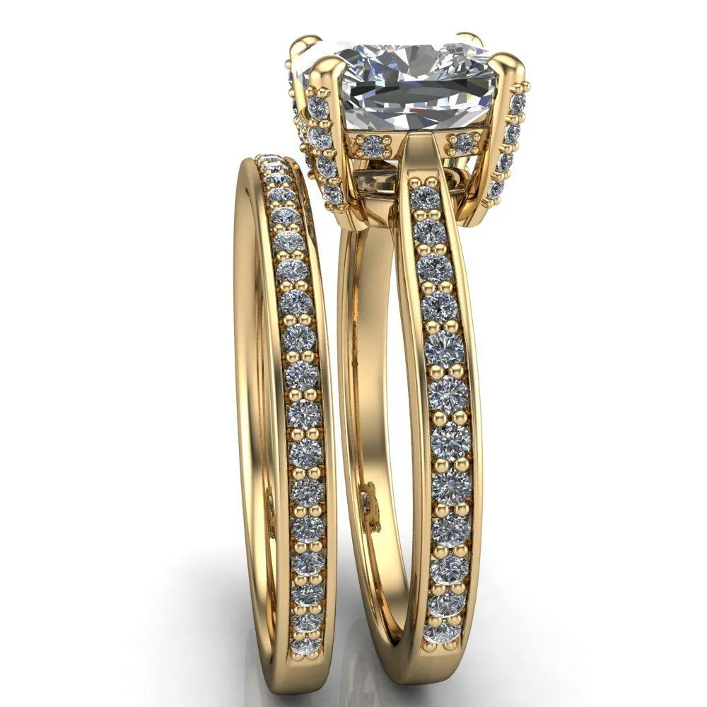Royce Cushion Center Stone 4 Prong Under Bezel Diamond Channel Engagement Ring