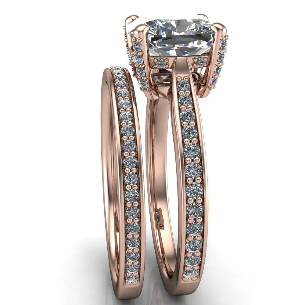 Royce Cushion Center Stone 4 Prong Under Bezel Diamond Channel Engagement Ring