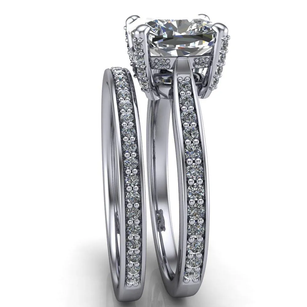 Royce Cushion Center Stone 4 Prong Under Bezel Diamond Channel Engagement Ring