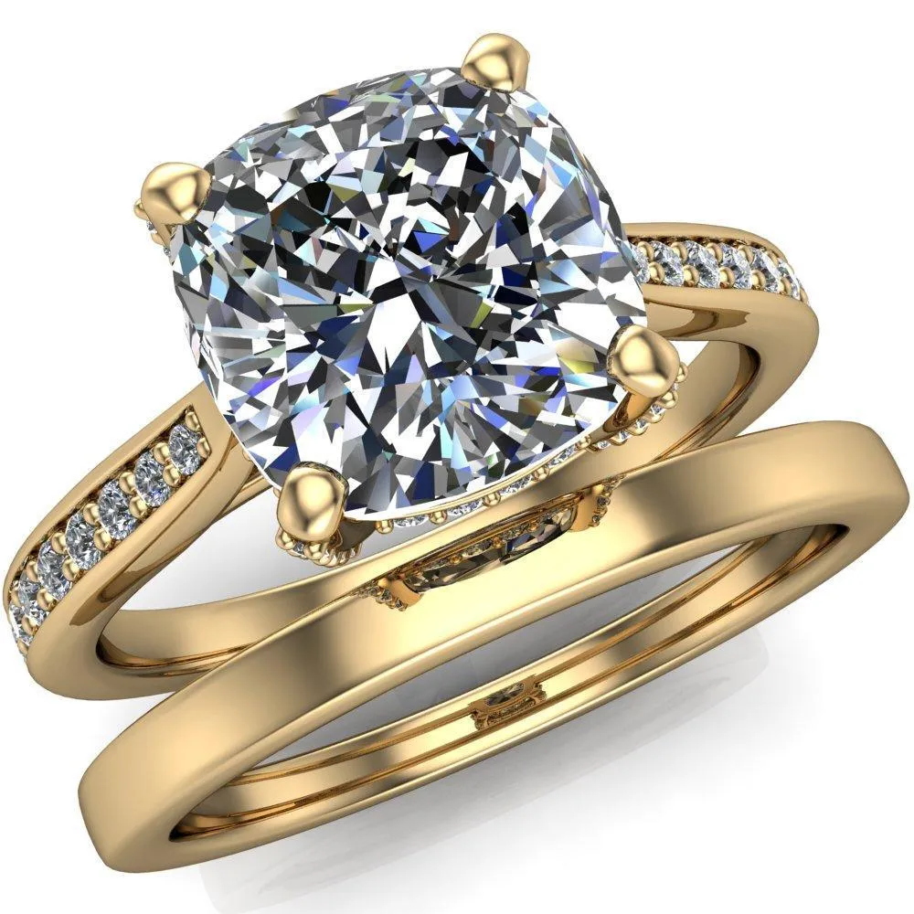 Royce Cushion Center Stone 4 Prong Under Bezel Diamond Channel Engagement Ring