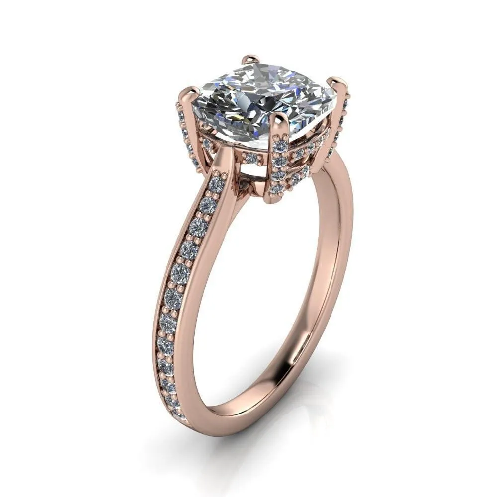 Royce Cushion Center Stone 4 Prong Under Bezel Diamond Channel Engagement Ring