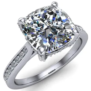 Royce Cushion Center Stone 4 Prong Under Bezel Diamond Channel Engagement Ring