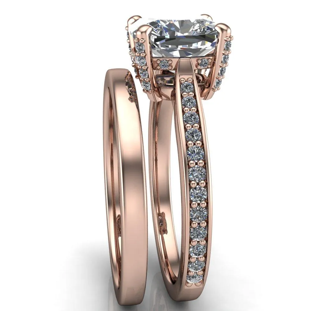 Royce Cushion Center Stone 4 Prong Under Bezel Diamond Channel Engagement Ring