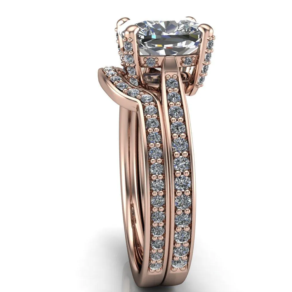 Royce Cushion Center Stone 4 Prong Under Bezel Diamond Channel Engagement Ring