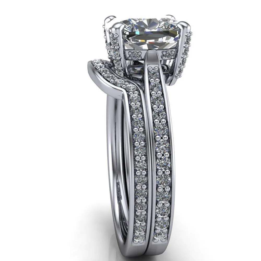 Royce Cushion Center Stone 4 Prong Under Bezel Diamond Channel Engagement Ring