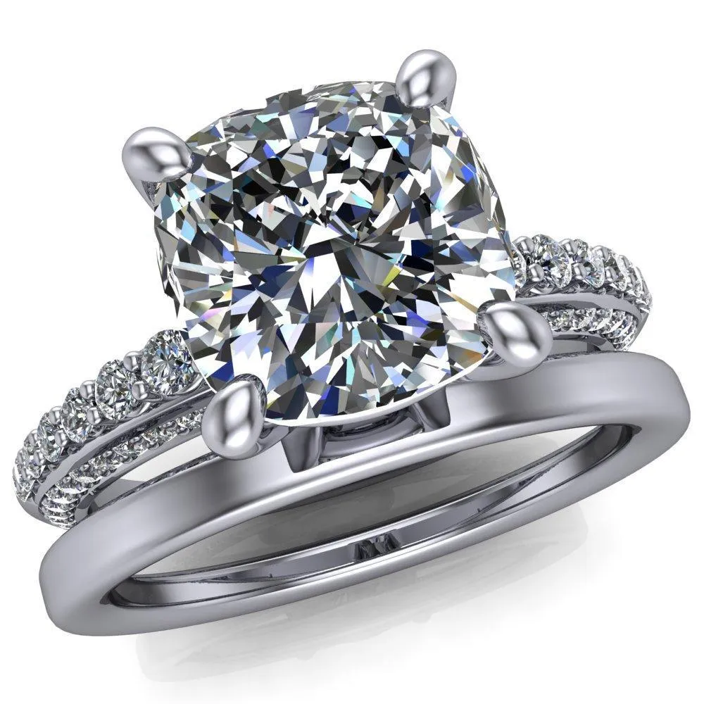 Sahana Cushion Center Stone Under Bezel Double Diamond Channel Ring