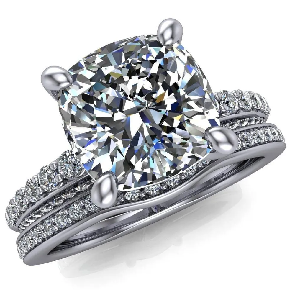 Sahana Cushion Center Stone Under Bezel Double Diamond Channel Ring