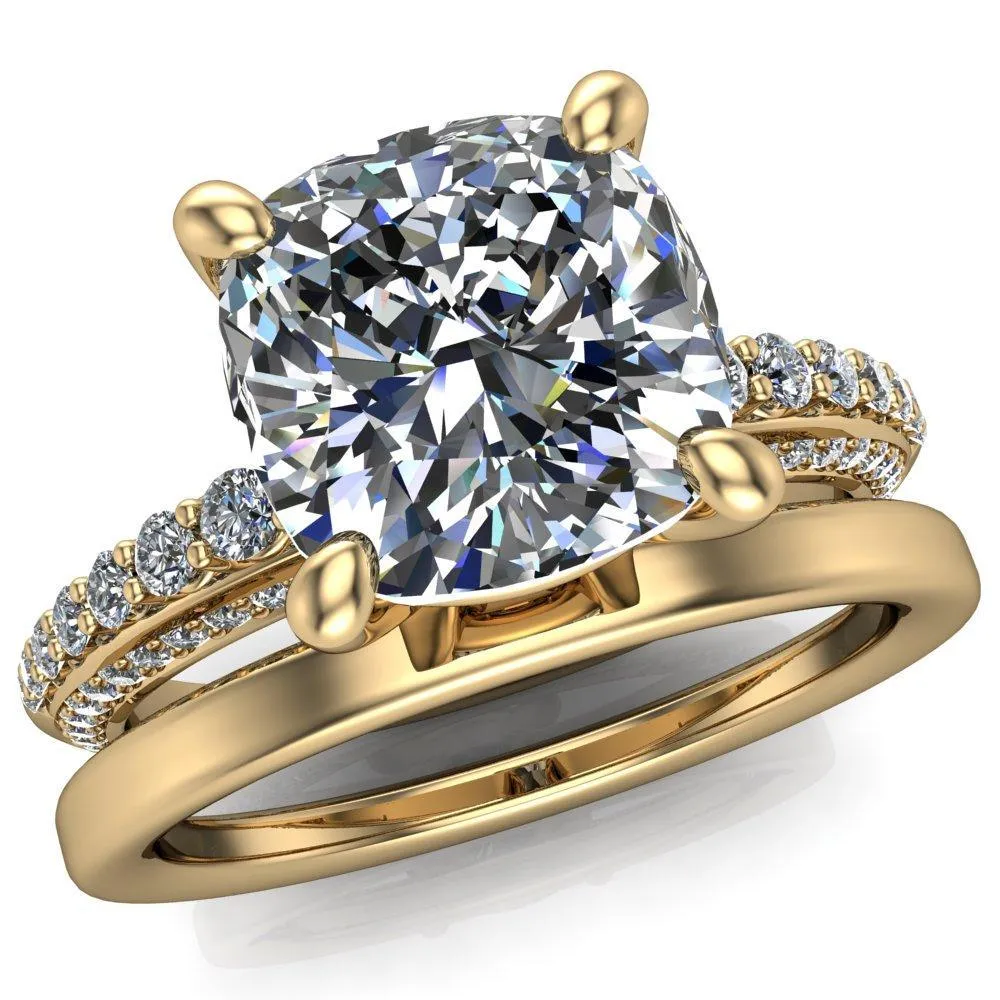 Sahana Cushion Center Stone Under Bezel Double Diamond Channel Ring