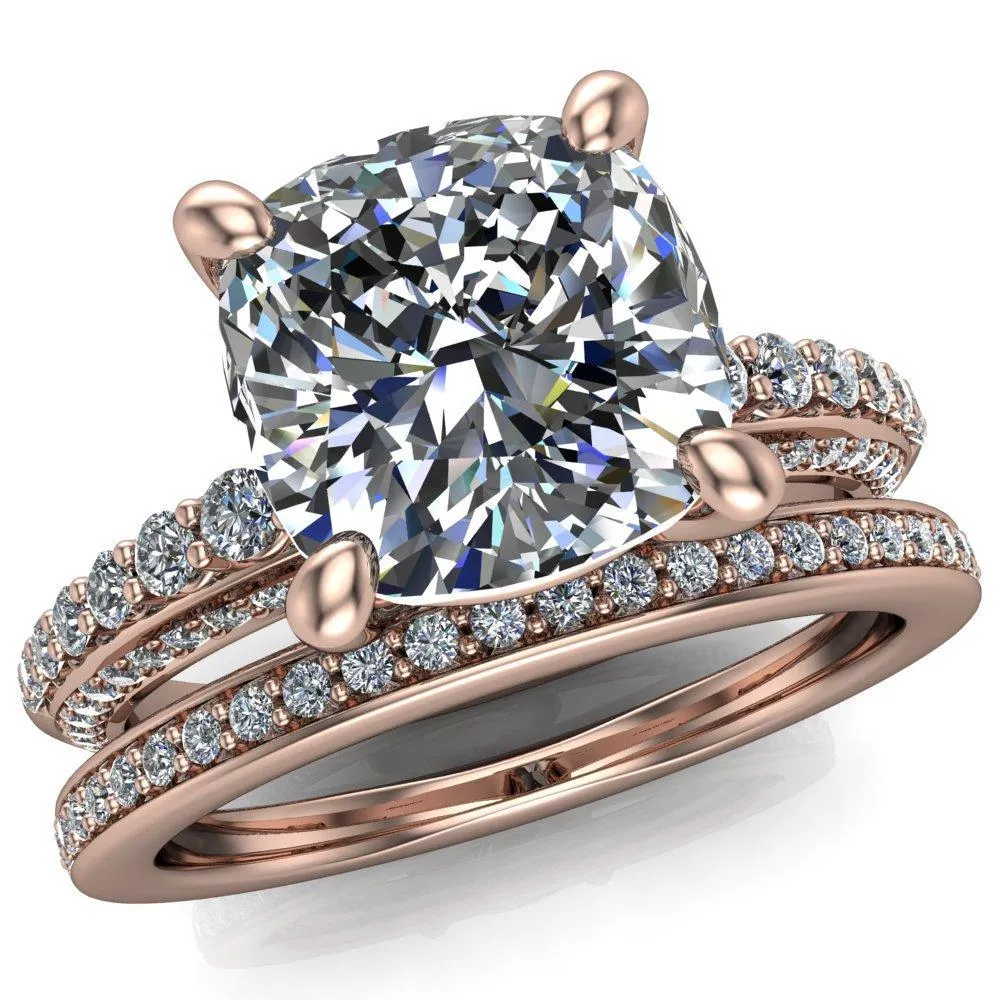 Sahana Cushion Center Stone Under Bezel Double Diamond Channel Ring