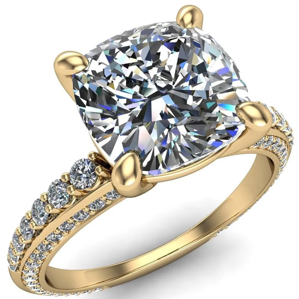 Sahana Cushion Center Stone Under Bezel Double Diamond Channel Ring