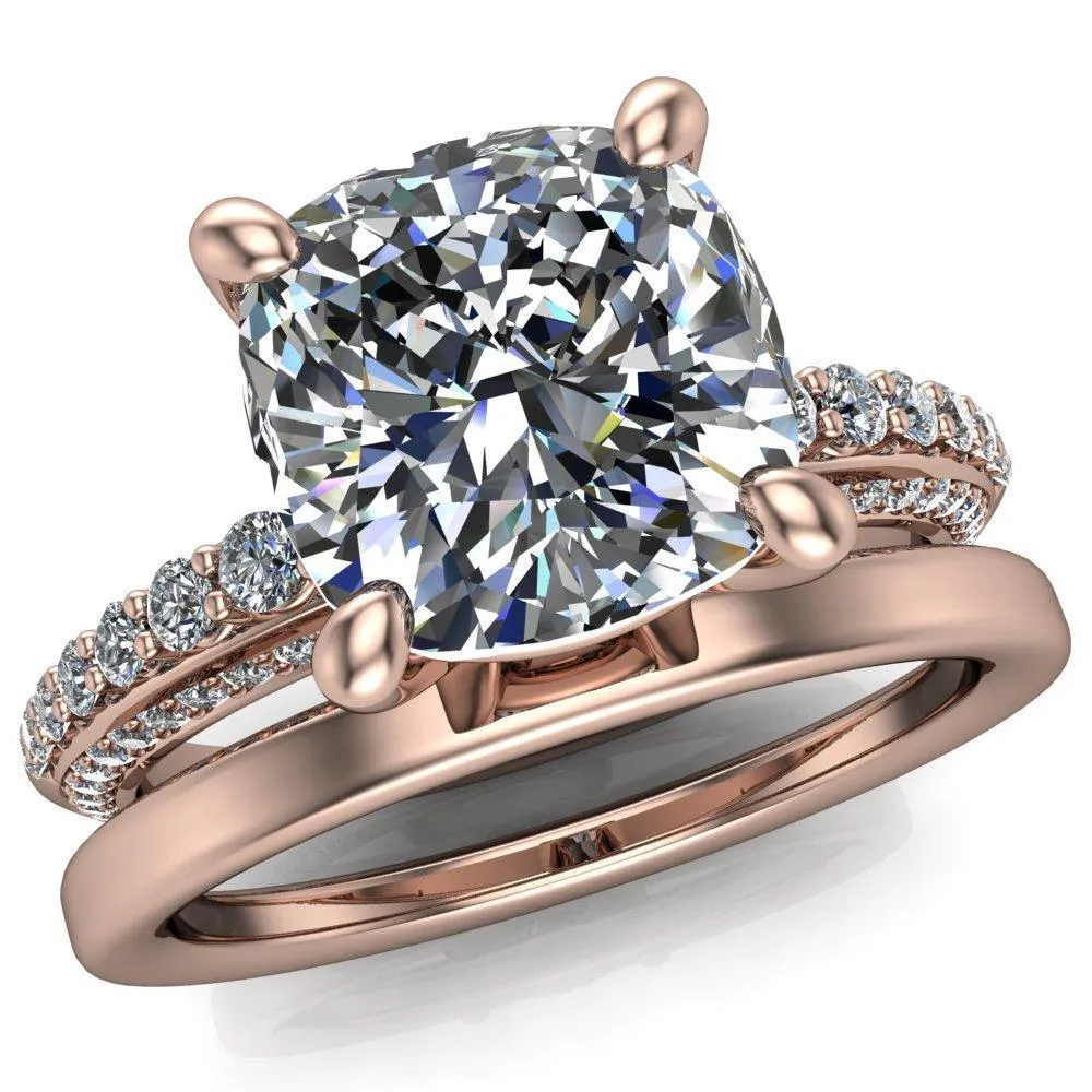 Sahana Cushion Center Stone Under Bezel Double Diamond Channel Ring