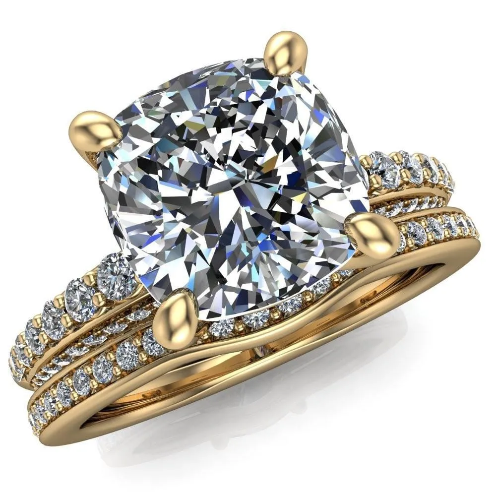 Sahana Cushion Center Stone Under Bezel Double Diamond Channel Ring