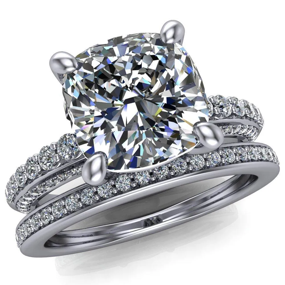 Sahana Cushion Center Stone Under Bezel Double Diamond Channel Ring