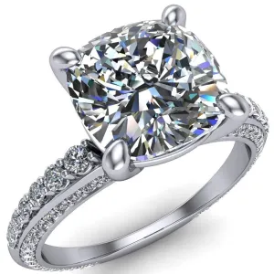 Sahana Cushion Center Stone Under Bezel Double Diamond Channel Ring