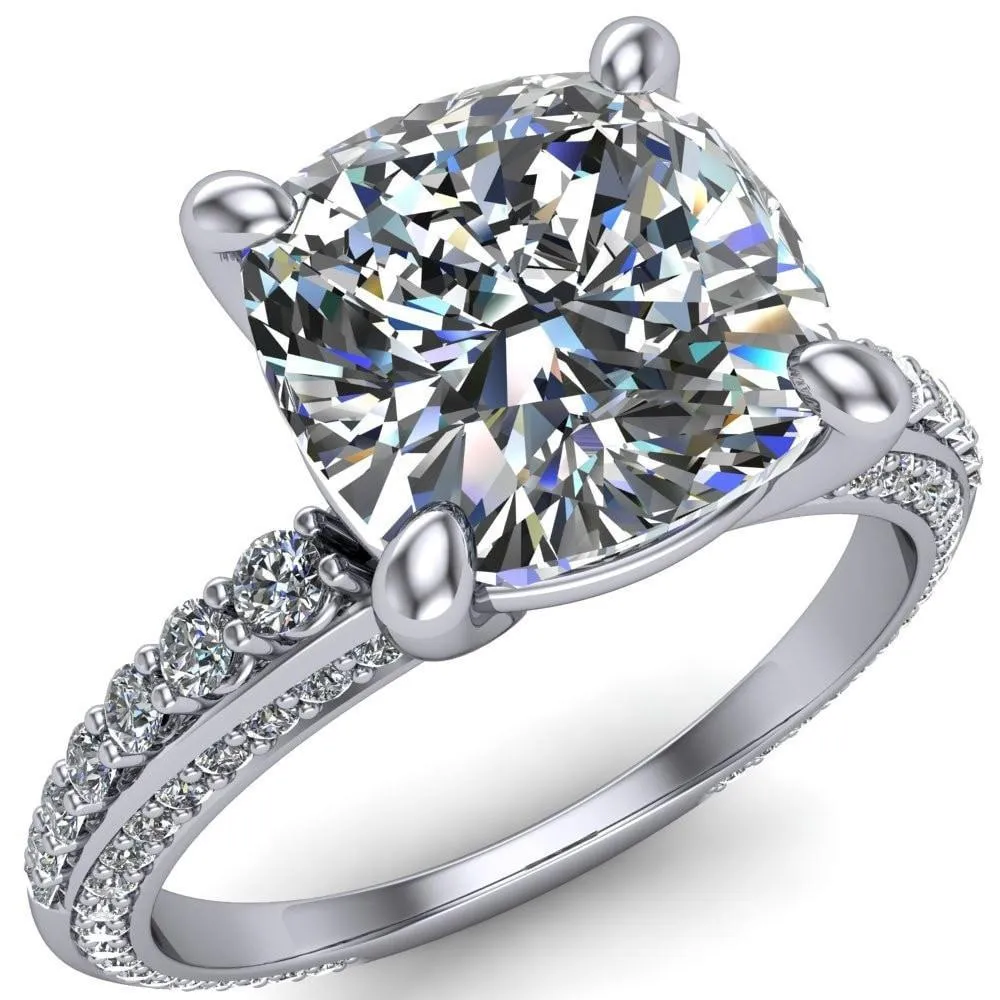 Sahana Cushion Center Stone Under Bezel Double Diamond Channel Ring