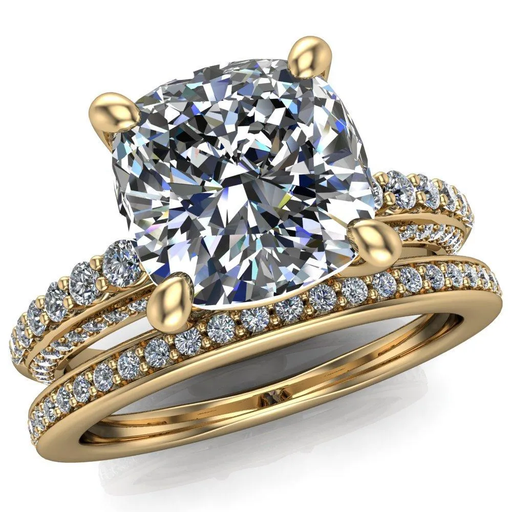 Sahana Cushion Center Stone Under Bezel Double Diamond Channel Ring