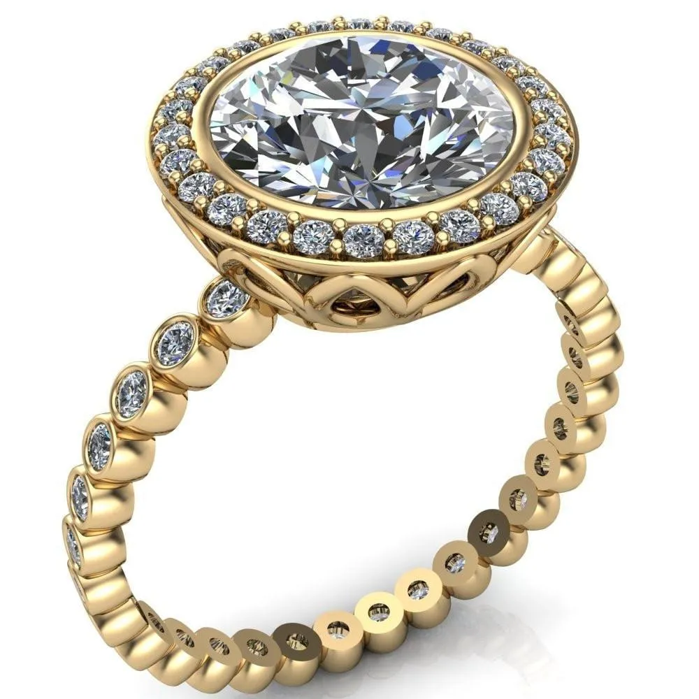 Sarina Round Center Stone Floral Filigree Bezel Set Halo Full Eternity Diamond Ring