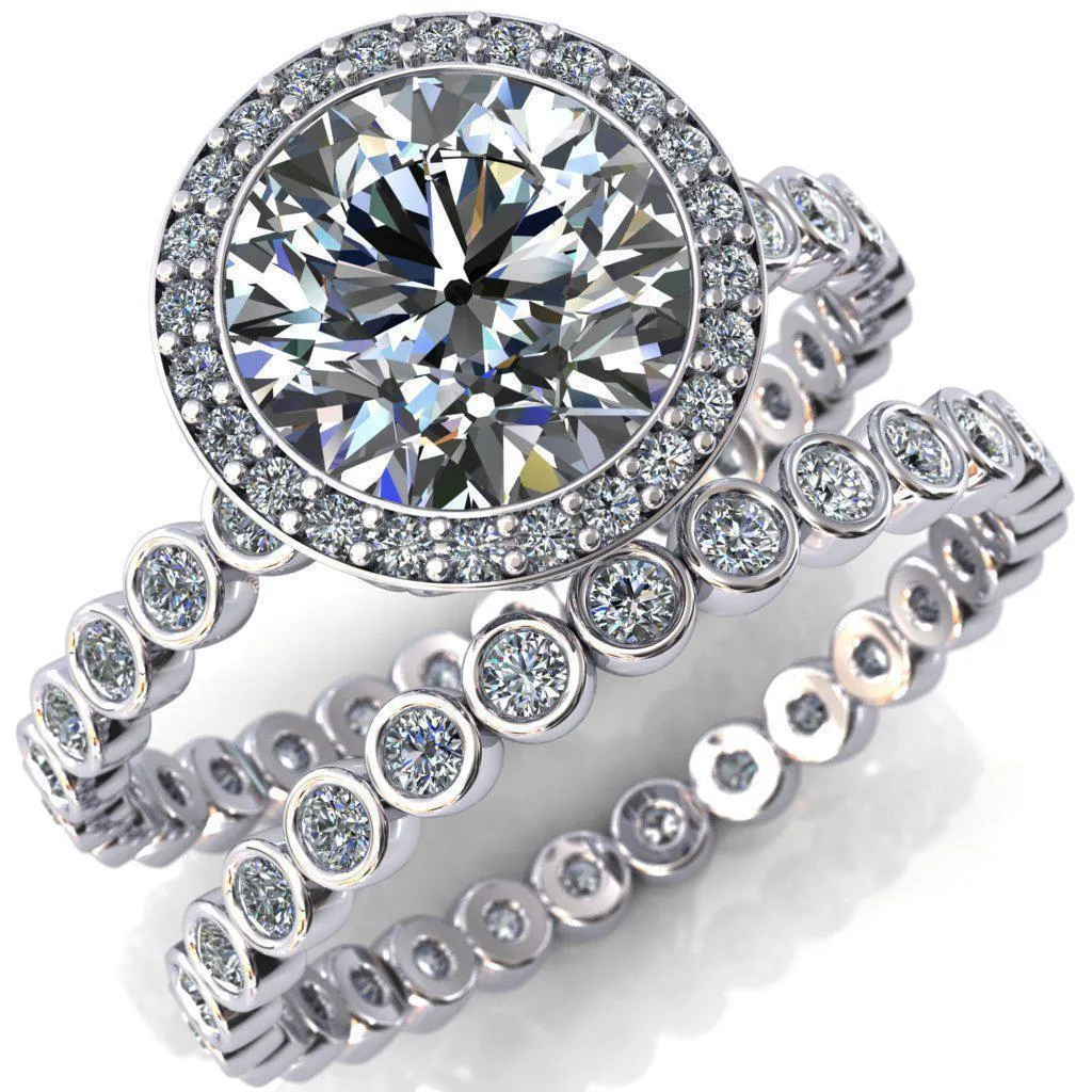 Sarina Round Center Stone Floral Filigree Bezel Set Halo Full Eternity Diamond Ring