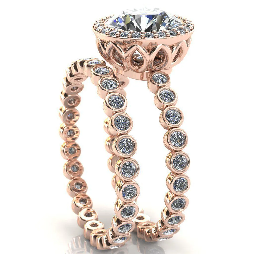 Sarina Round Center Stone Floral Filigree Bezel Set Halo Full Eternity Diamond Ring